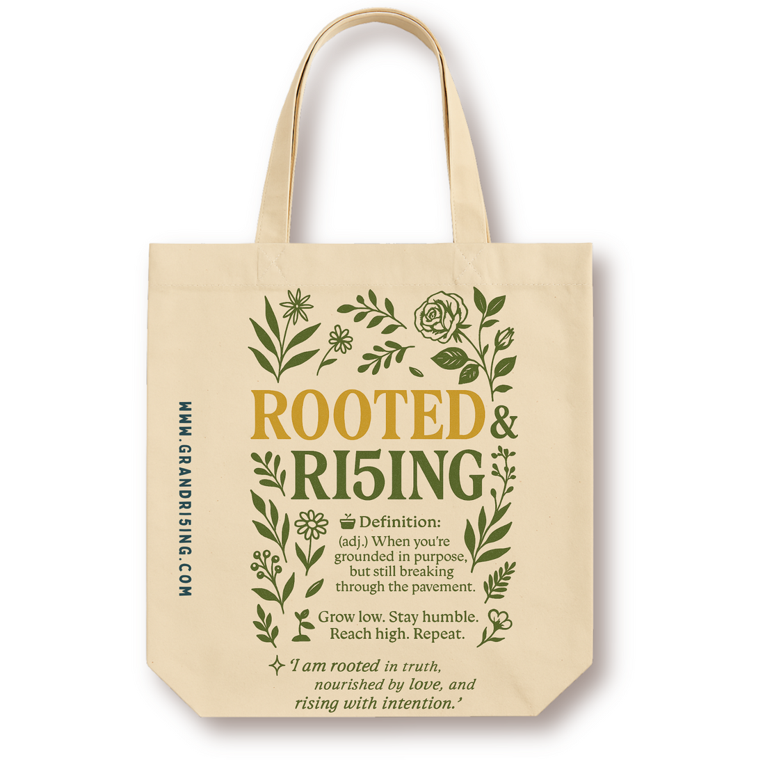 Rooted & Ri5ing Definition Tote – Empowerment Canvas Bag for Growth & Self-Care